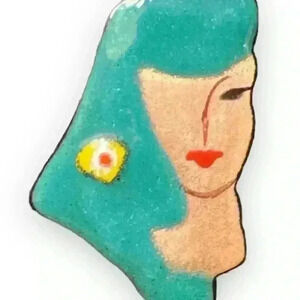 RARE Vintage enamel pin brooch woman’s head